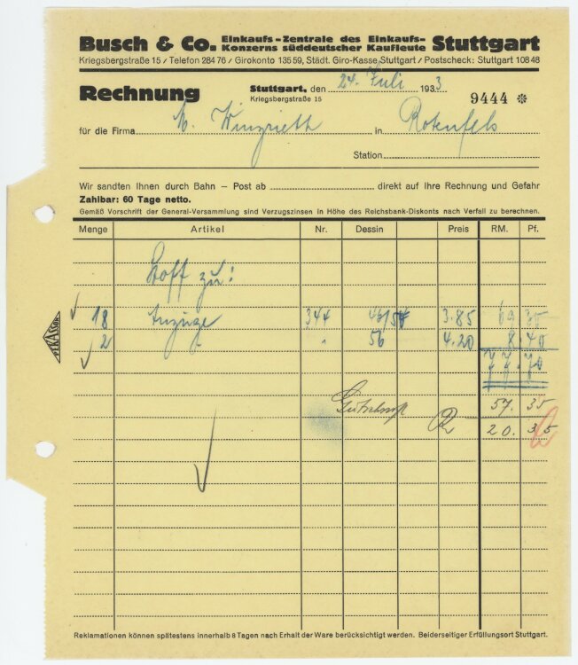 Firma M. Winzrieth (Kaufhaus) - Rechnung - 24.07.1933