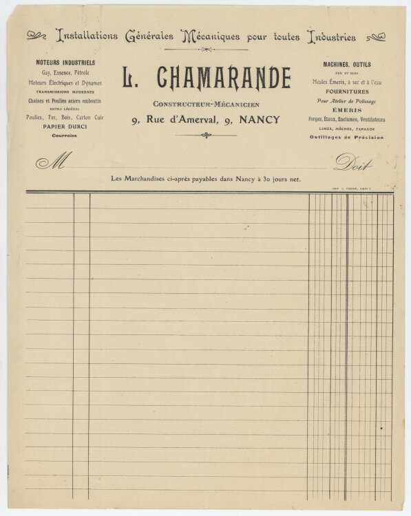 L. Chamarande Constructeur-Mécanicien - Rechnung - ohne Datum