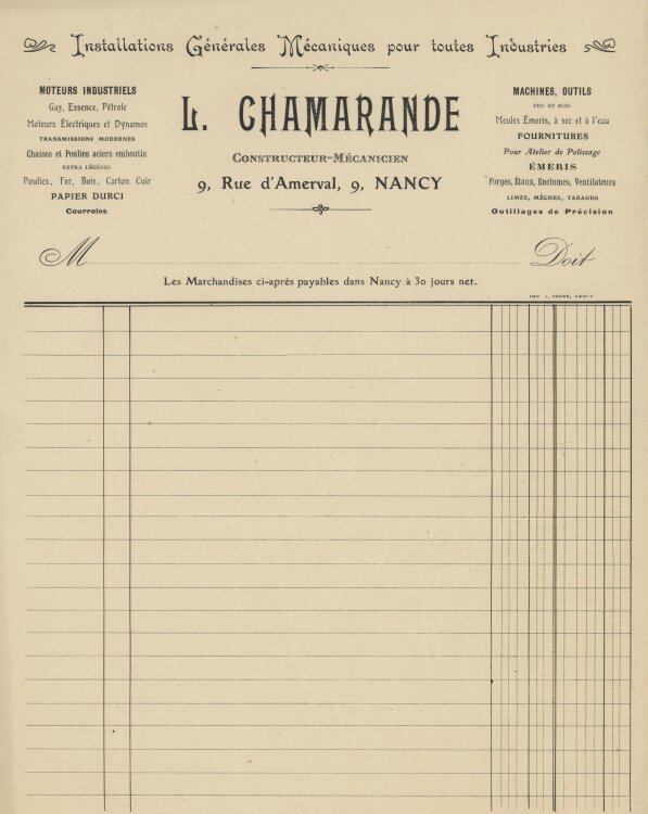 L. Chamarande Constructeur-Mécanicien - Rechnung - ohne Datum