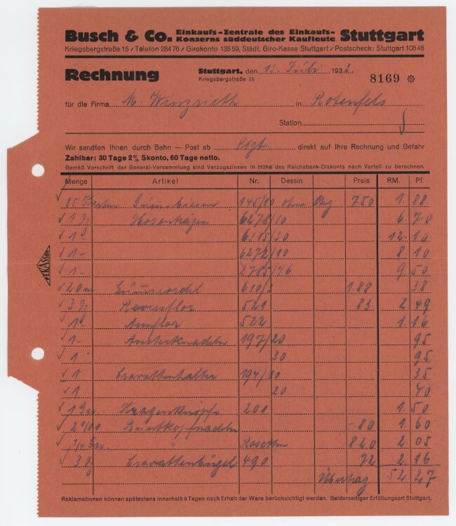 Firma M. Winzrieth (Kaufhaus) - Rechnung - 13.07.1933