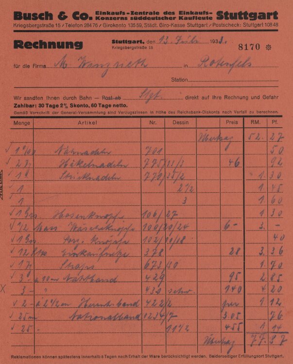 Firma M. Winzrieth (Kaufhaus) - Rechnung - 13.07.1933