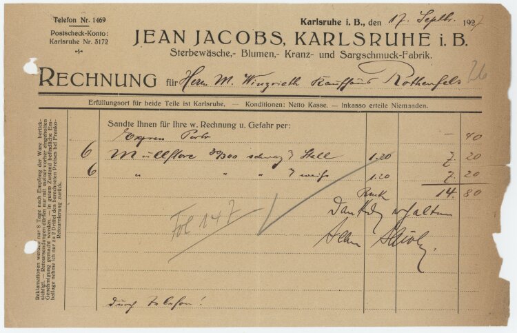 Firma M. Winzrieth (Kaufhaus) - Rechnung - 17.09.1922