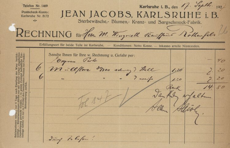 Firma M. Winzrieth (Kaufhaus) - Rechnung - 17.09.1922