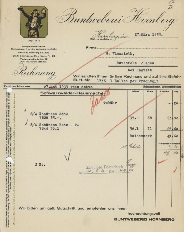 Firma M. Winzrieth (Kaufhaus) - Rechnung - 27.03.1933