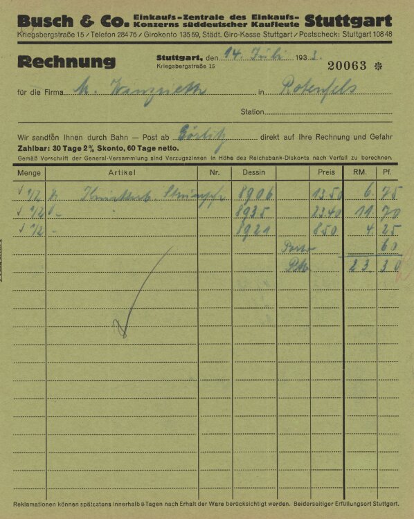 Firma M. Winzrieth (Kaufhaus) - Rechnung - 14.07.1933