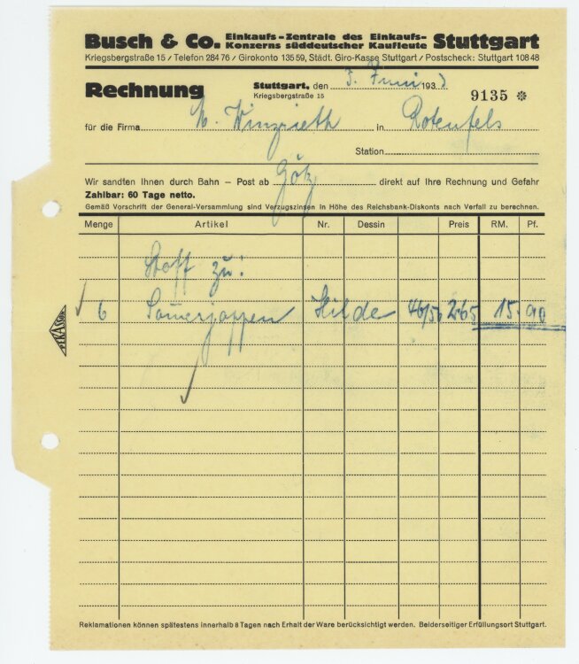 Firma M. Winzrieth (Kaufhaus) - Rechnung - 03.06.1933