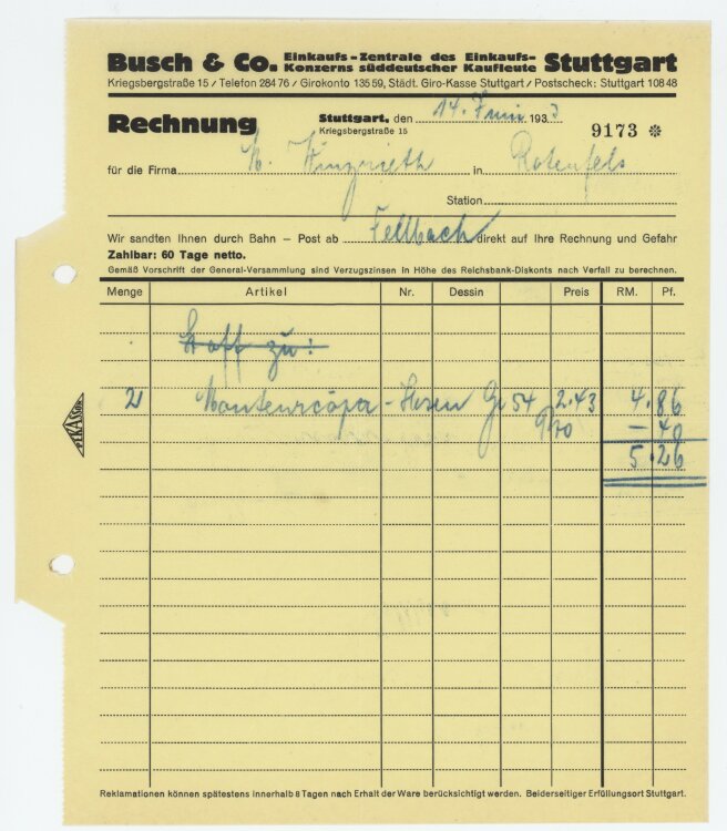 Firma M. Winzrieth (Kaufhaus) - Rechnung - 14.06.1933