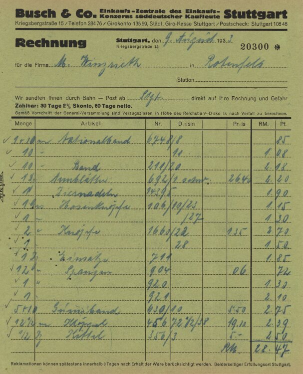 Firma M. Winzrieth (Kaufhaus) - Rechnung - 09.08.1933