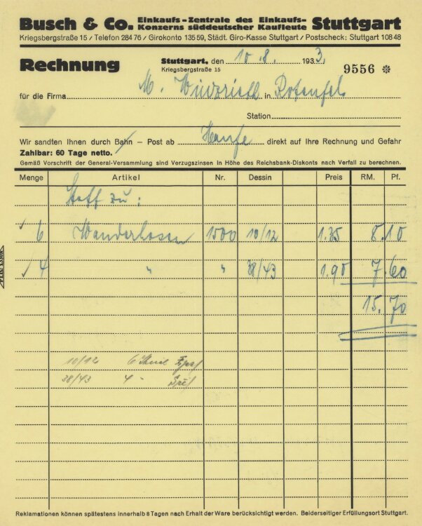 Firma M. Winzrieth (Kaufhaus) - Rechnung - 10.08.1933