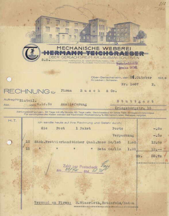 Firma M. Winzrieth (Kaufhaus) - Rechnung - 21.10.1930