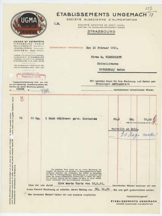 Firma M. Winzrieth (Kaufhaus) - Rechnung - 12.02.1931