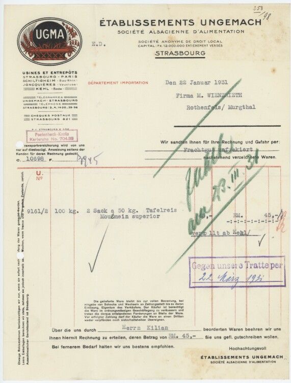 Firma M. Winzrieth (Kaufhaus) - Rechnung - 22.01.1931