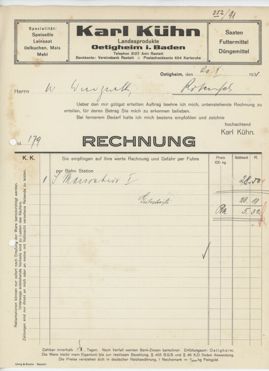 Firma M. Winzrieth (Kaufhaus) - Rechnung - 20.01.1931