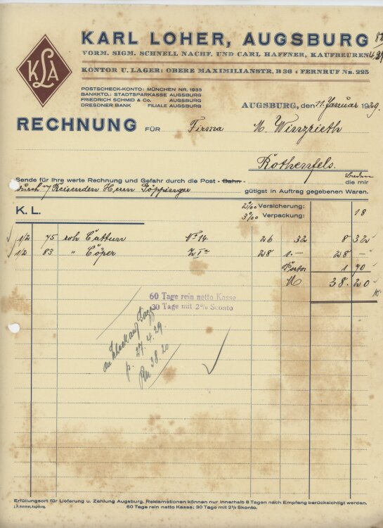 Firma M. Winzrieth (Kaufhaus) - Rechnung - 11.01.1929