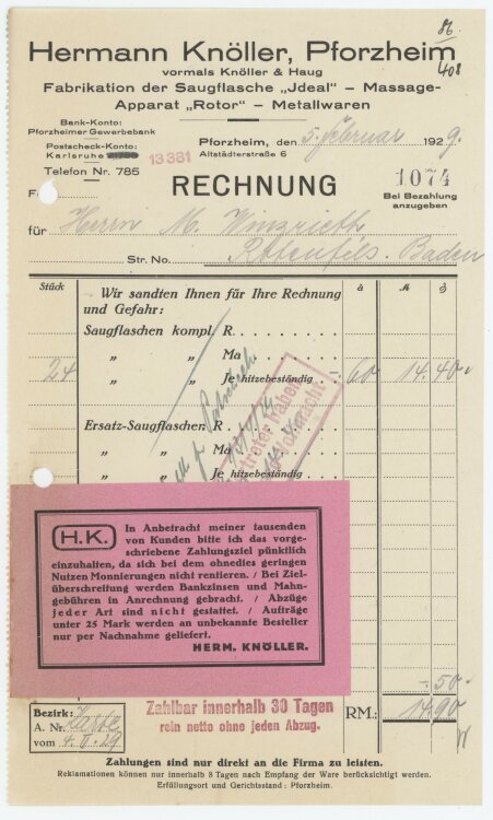 Firma M. Winzrieth (Kaufhaus) - Rechnung - 05.02.1929