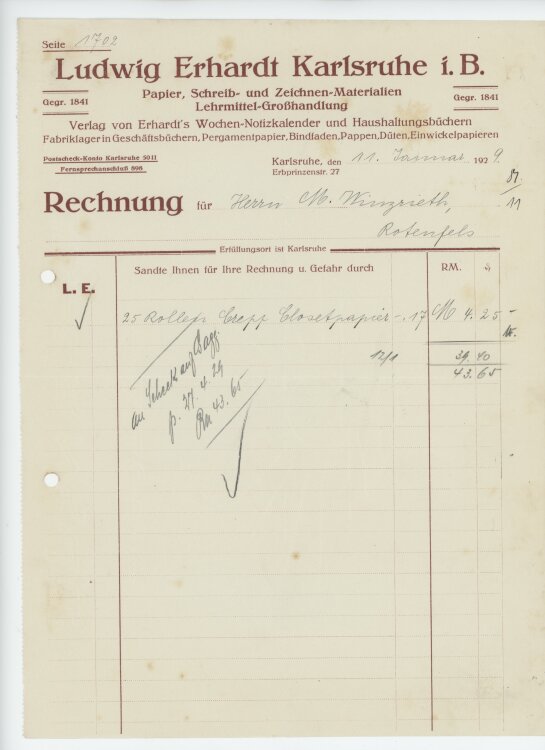 Firma M. Winzrieth (Kaufhaus) - Rechnung - 11.01.1929