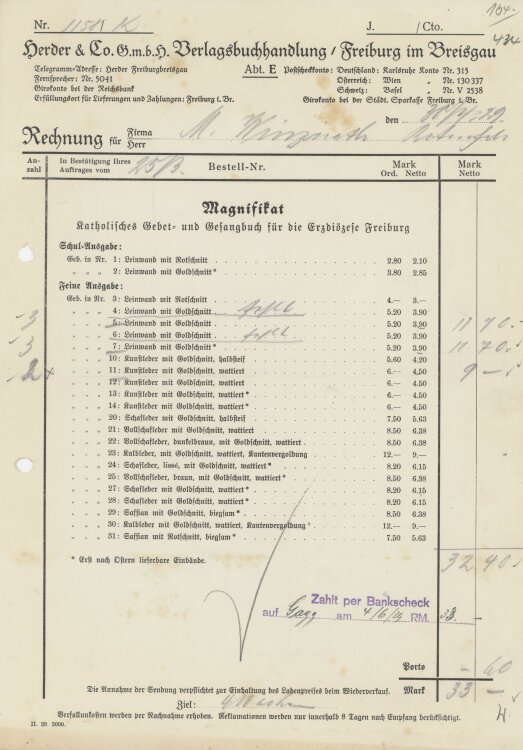 Firma M. Winzrieth (Kaufhaus) - Rechnung - 30.03.1929