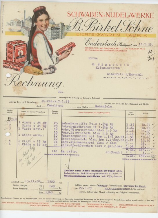 Firma M. Winzrieth (Kaufhaus) - Rechnung - 12.01.1929