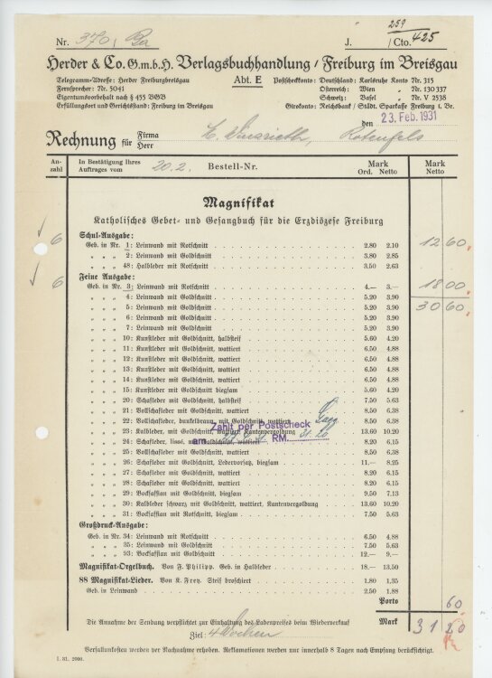Firma M. Winzrieth (Kaufhaus) - Rechnung - 23.02.1931