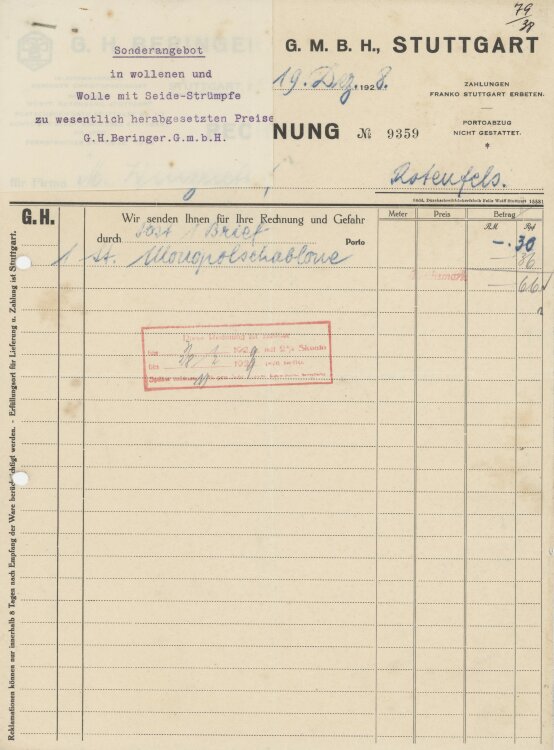 Firma M. Winzrieth (Kaufhaus) - Rechnung - 19.12.1928