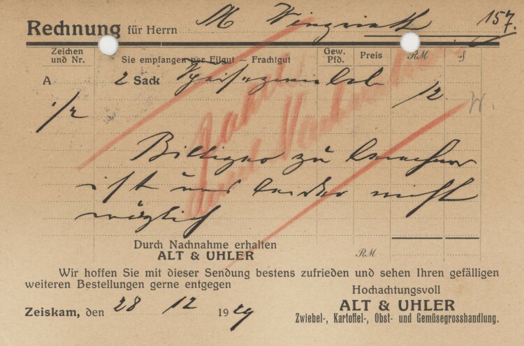 Firma M. Winzrieth (Kaufhaus) - Rechnung - 28.12.1929