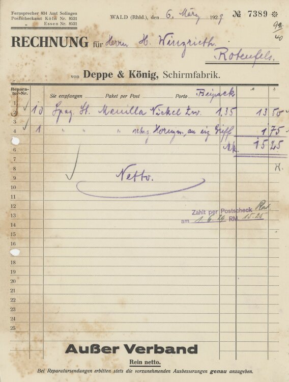 Firma M. Winzrieth (Kaufhaus) - Rechnung - 06.03.1929