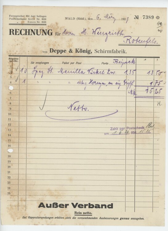 Firma M. Winzrieth (Kaufhaus) - Rechnung - 06.03.1929
