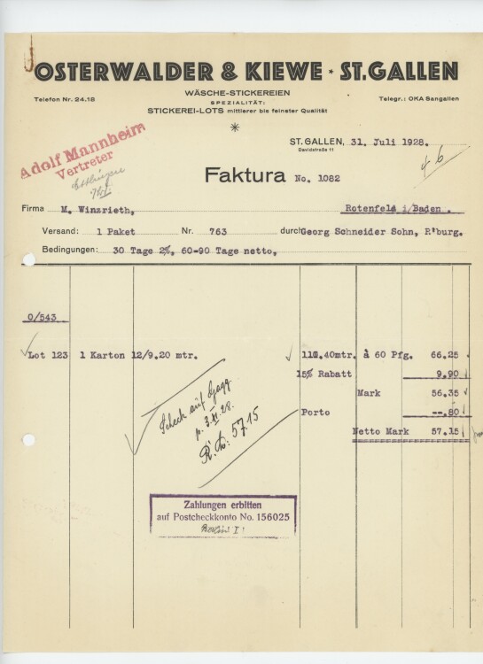 Firma M. Winzrieth (Kaufhaus) - Rechnung - 31.07.1928