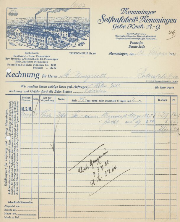 Firma M. Winzrieth (Kaufhaus) - Rechnung - 10.08.1928