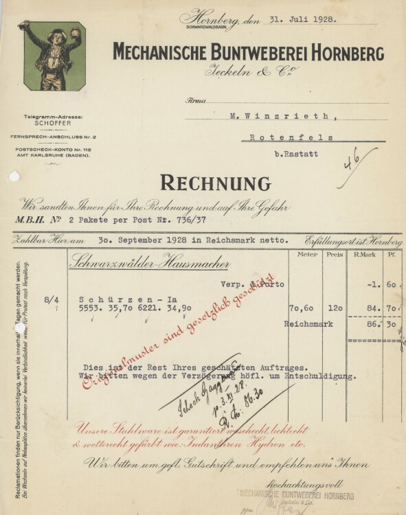 Firma M. Winzrieth (Kaufhaus) - Rechnung - 31.07.1928