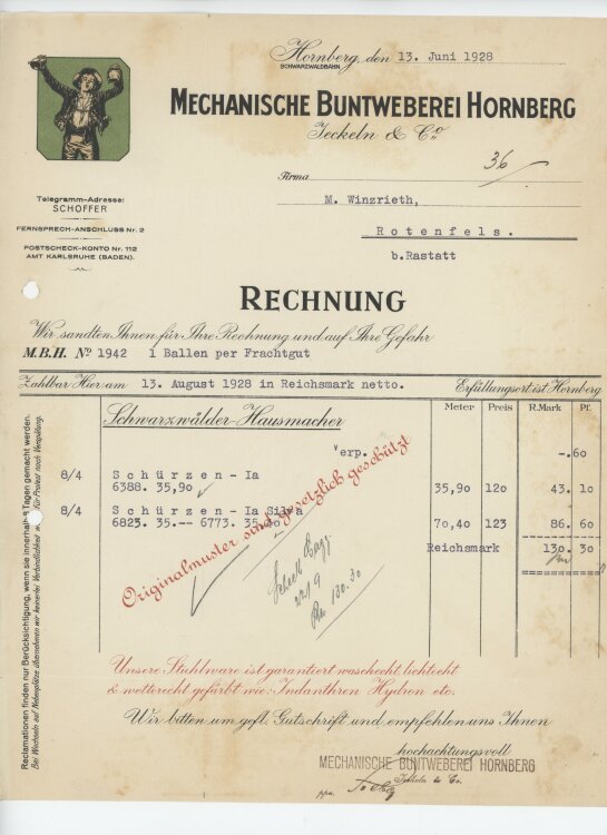 Firma M. Winzrieth (Kaufhaus) - Rechnung - 13.06.1928