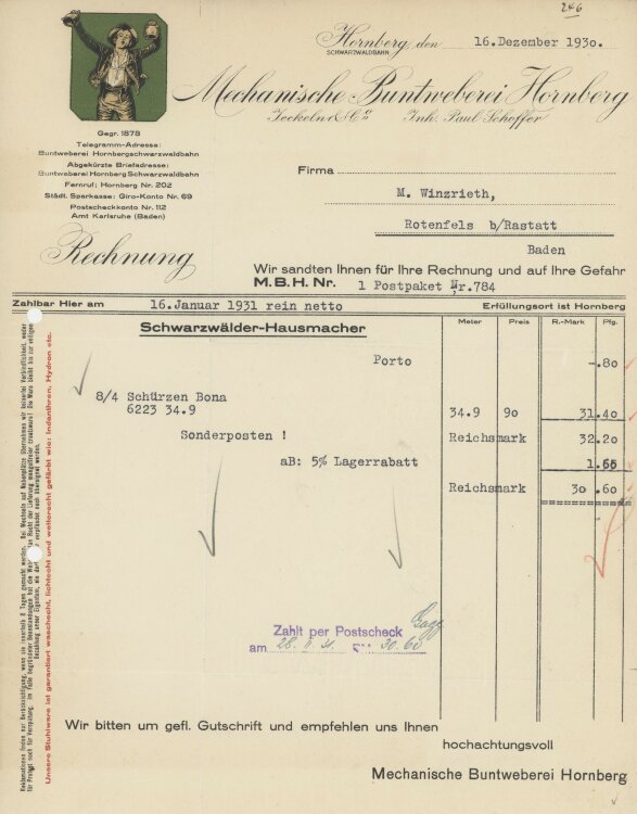 Firma M. Winzrieth (Kaufhaus) - Rechnung - 16.12.1930