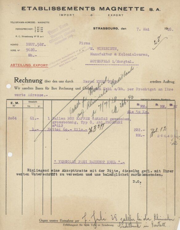 Firma M. Winzrieth (Kaufhaus) - Rechnung - 07.05.1928