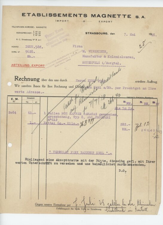 Firma M. Winzrieth (Kaufhaus) - Rechnung - 07.05.1928