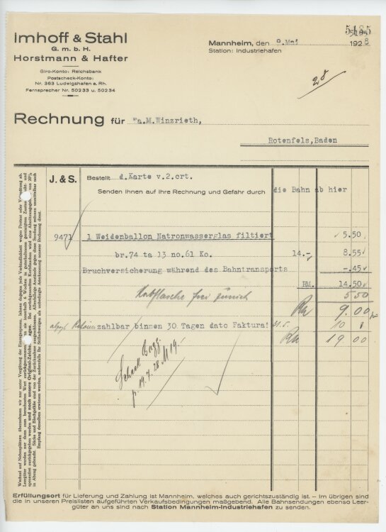 Firma M. Winzrieth (Kaufhaus) - Rechnung - 09.05.1928