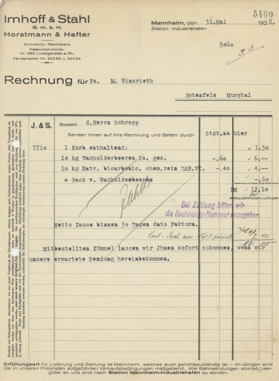 Firma M. Winzrieth (Kaufhaus) - Rechnung - 09.05.1928