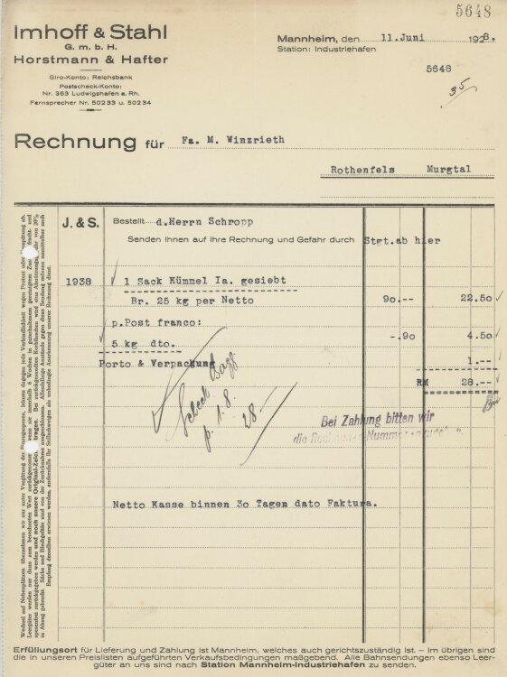 Firma M. Winzrieth (Kaufhaus) - Rechnung - 11.06.1928