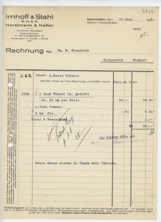 Firma M. Winzrieth (Kaufhaus) - Rechnung - 11.06.1928