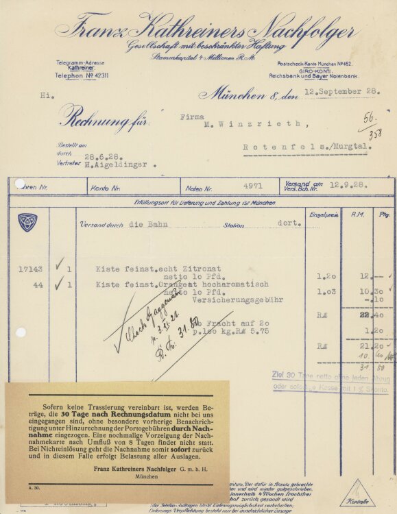 Firma M. Winzrieth (Kaufhaus) - Rechnung - 12.09.1928