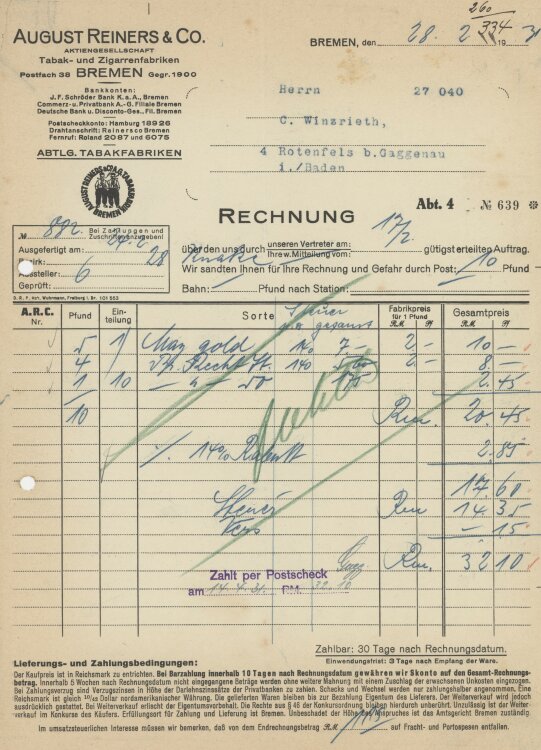 Firma M. Winzrieth (Kaufhaus) - Rechnung - 28.02.1931