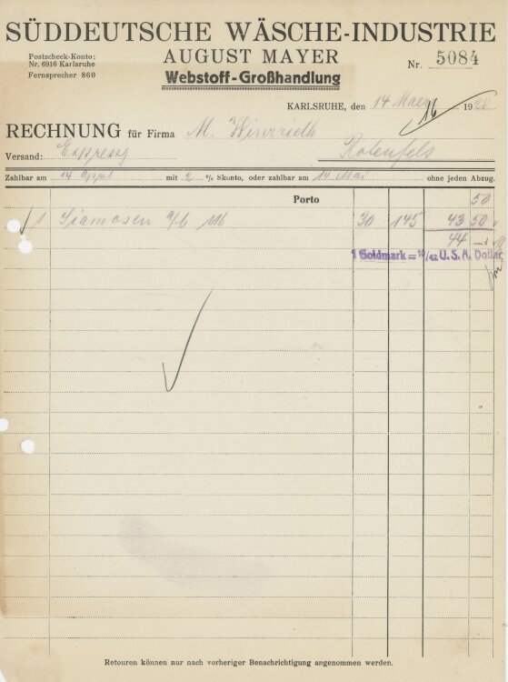 Firma M. Winzrieth (Kaufhaus) - Rechnung - 14.03.1928