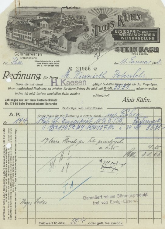 Firma M. Winzrieth (Kaufhaus) - Rechnung - 11.01.1928