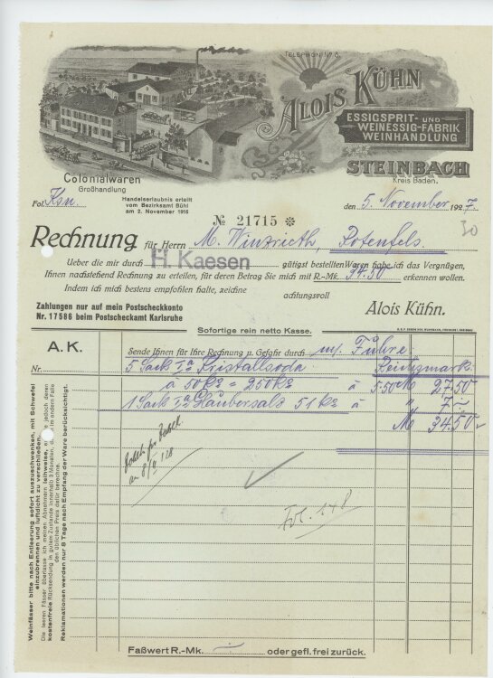 Firma M. Winzrieth (Kaufhaus) - Rechnung - 05.11.1927