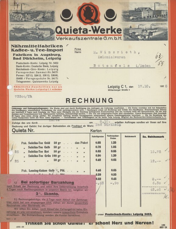 Firma M. Winzrieth (Kaufhaus) - Rechnung - 17.10.1928