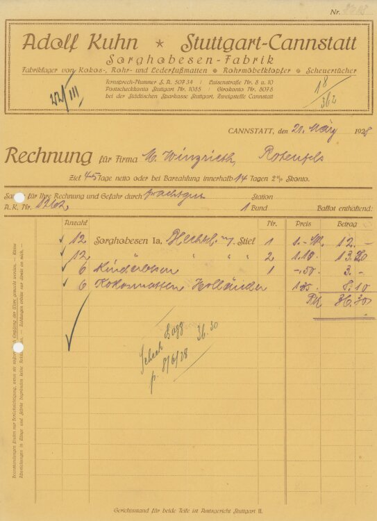 Firma M. Winzrieth (Kaufhaus) - Rechnung - 21.03.1928