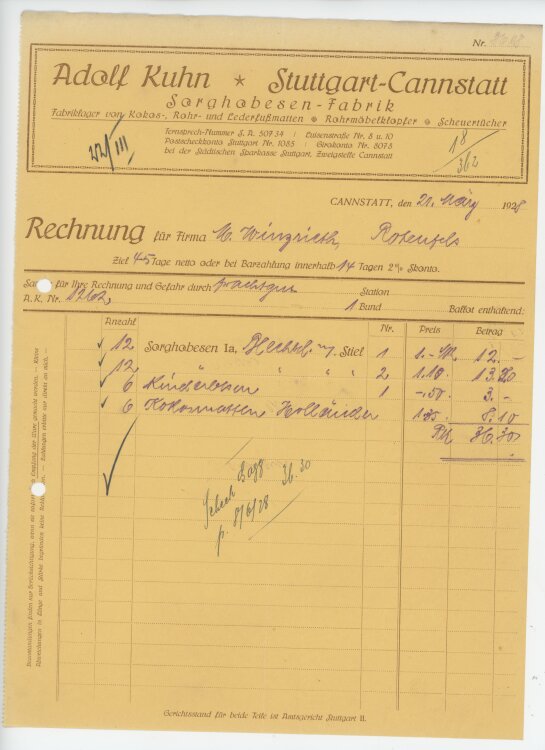 Firma M. Winzrieth (Kaufhaus) - Rechnung - 21.03.1928