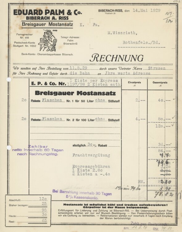 Firma M. Winzrieth (Kaufhaus) - Rechnung - 14.05.1929