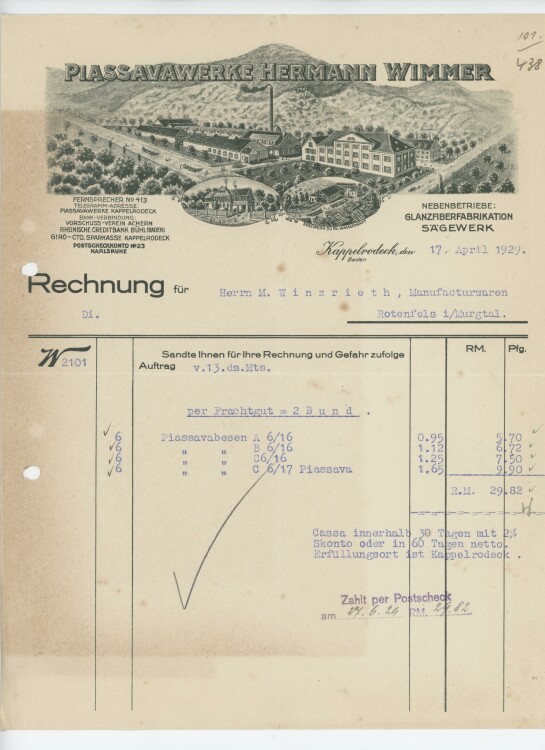Firma M. Winzrieth (Kaufhaus) - Rechnung - 17.03.1929