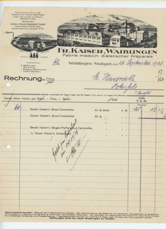 Firma M. Winzrieth (Kaufhaus) - Rechnung - 26.09.1928