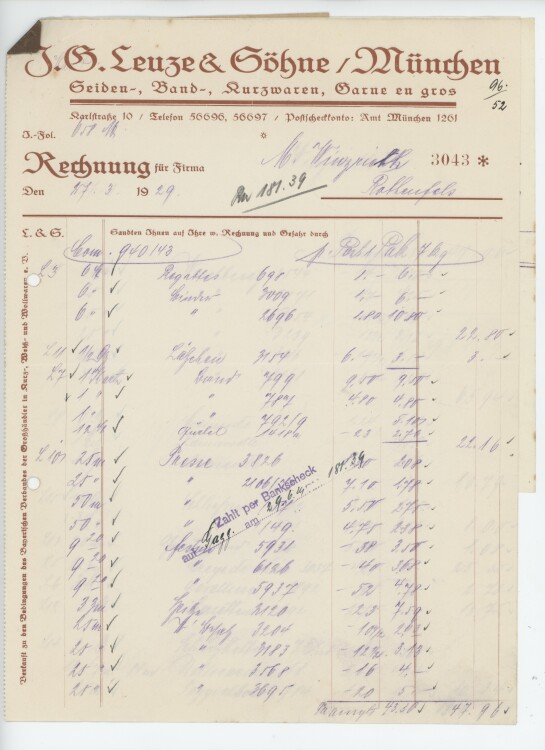 Firma M. Winzrieth (Kaufhaus) - Rechnung - 27.03.1929